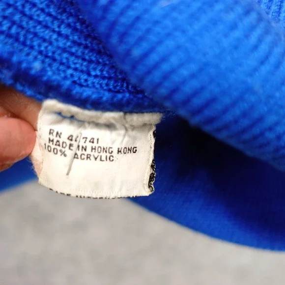 Vintage Ski Sweater Womens L Blue Yellow Red Colorblock Stripe 70s OSSI Slim Fit - Picture 9 of 12